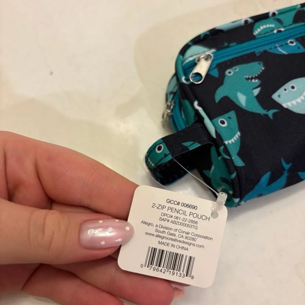 NWT Basics blue shark pencil case